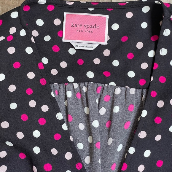 Kate Spade Glimmer Polka Dot Midi Wrap Dress Sz XS / 2 - Black Pink Flowy Preppy - Picture 7 of 13
